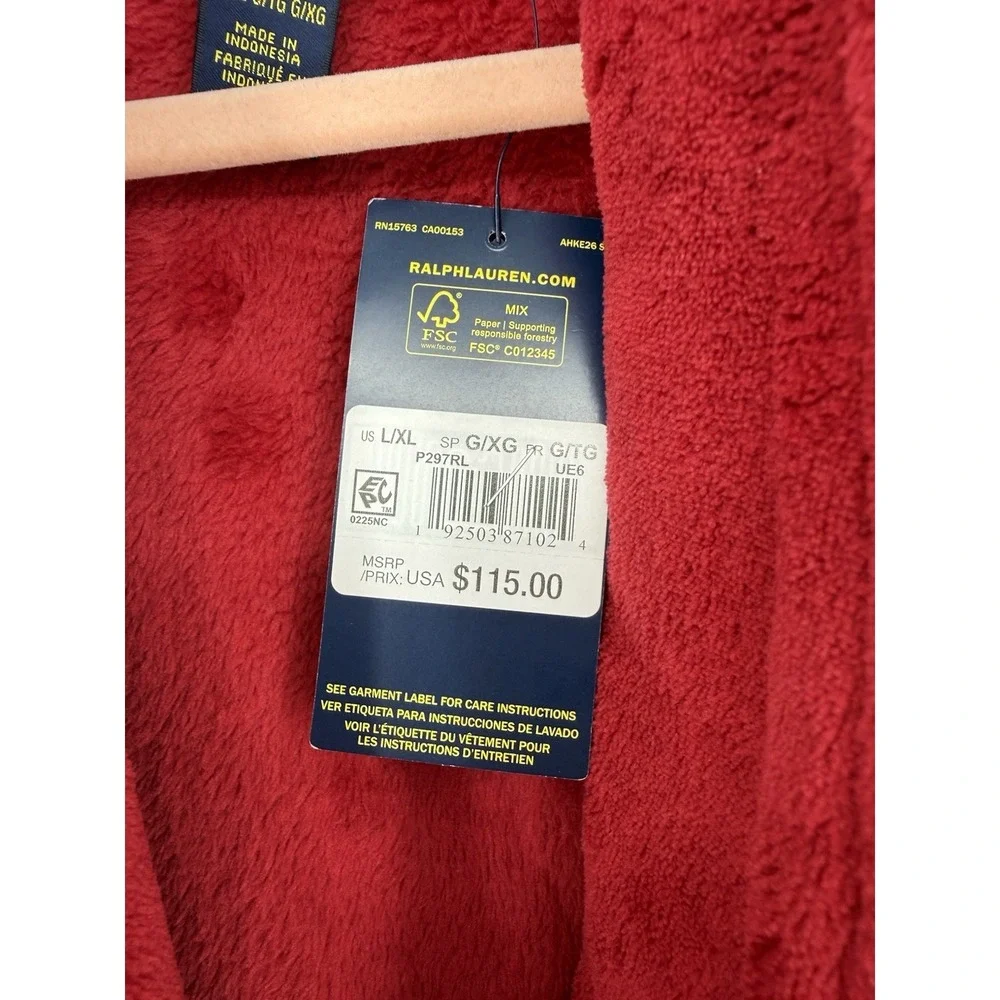 POLO RALPH LAUREN Men's Robe Microfiber Plush Long Sleeve Shawl Collar L/XL $115